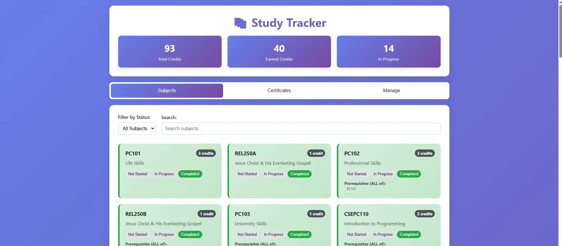 Personal Study Tracker Screenshot