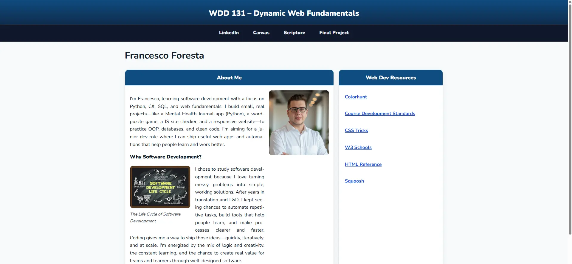 WDD131 Homepage Screenshot