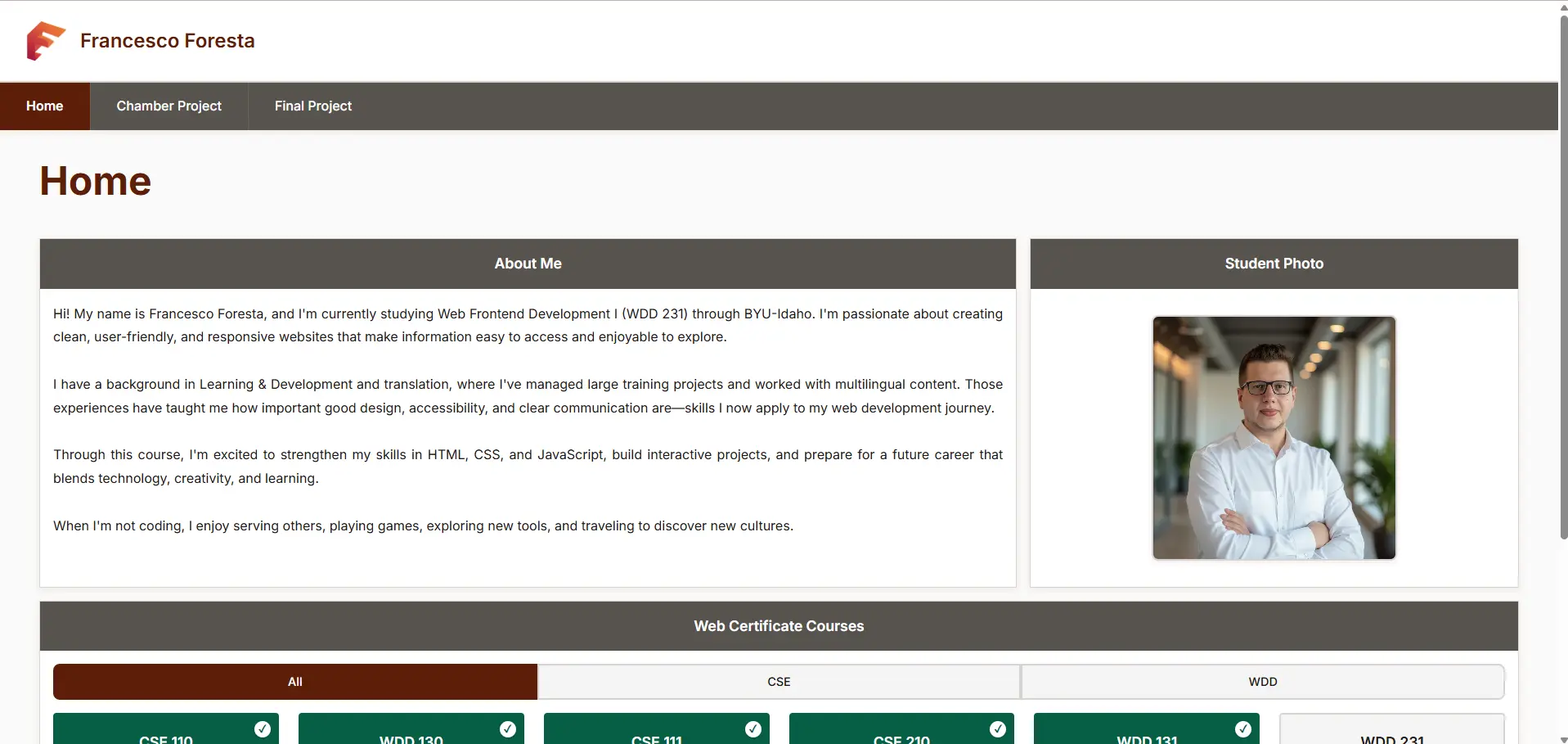 WDD231 Homepage Screenshot